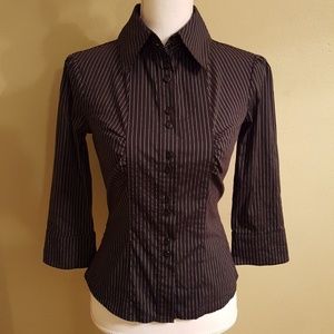 Bebe pinstripe ruched button front dress shirt
